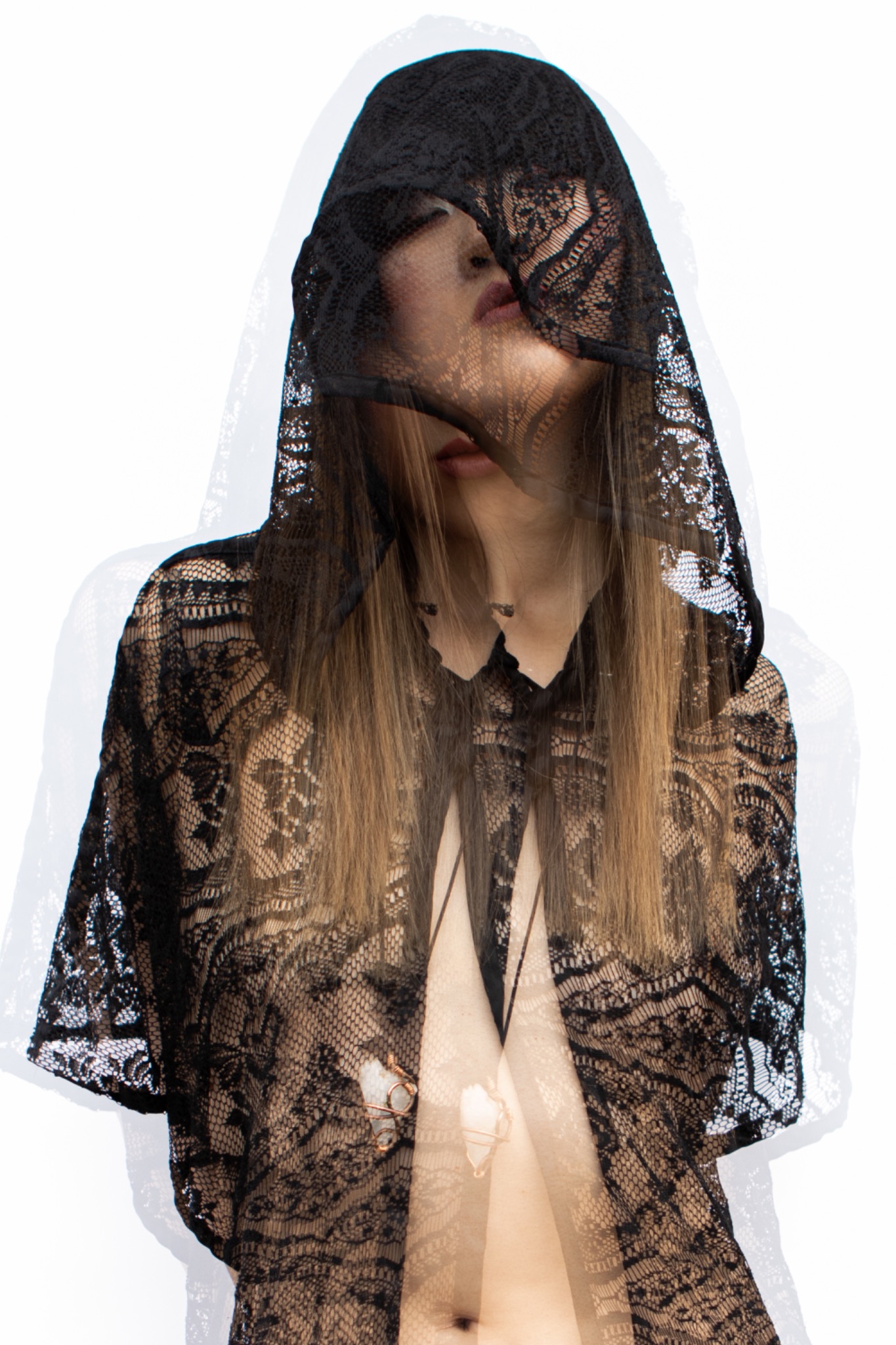 Layered black lace fashion portrait by Jeff Linett