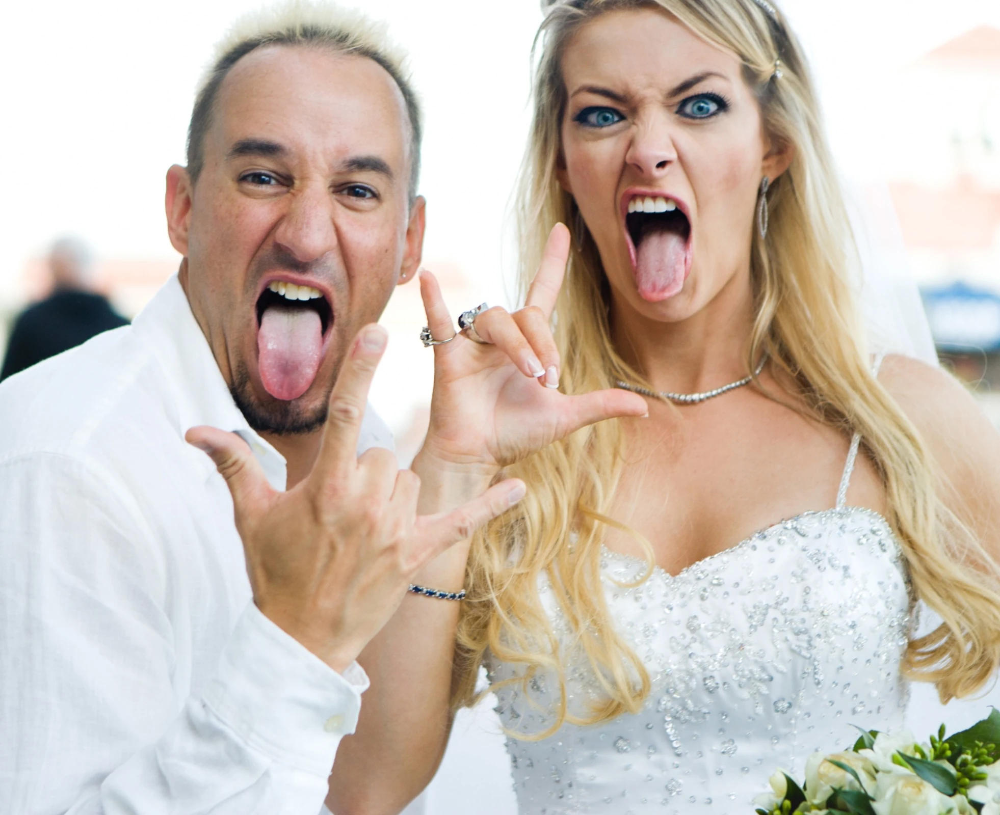 Playful newlywed portrait by Jeff Linett