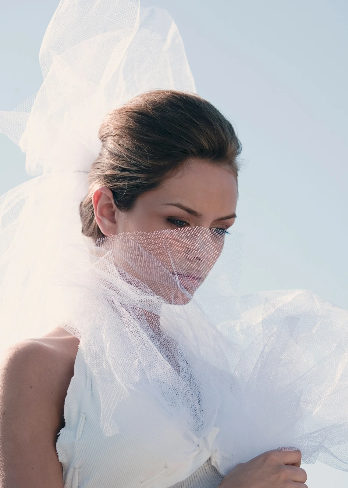 Bride beneath a translucent veil by Jeff Linett